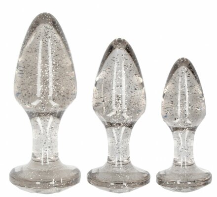 Набор из 3 серебристых анальных пробок Acrylic Goldchip Butt Plug Set 