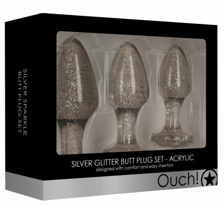 Набор из 3 серебристых анальных пробок Acrylic Goldchip Butt Plug Set 
