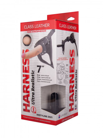 Насадка-фаллоимитатор на кожаных трусиках Harness Ultra Realistic 7&quot; - 18 см. 