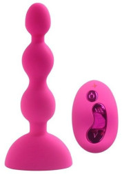 Розовый анальный вибростимулятор Anal Beads S с пультом ДУ - 14,5 см. 