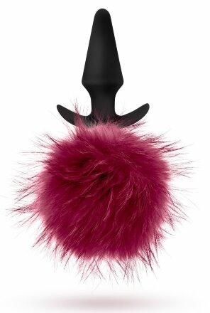 Силиконовая анальная пробка с бордовым заячьим хвостом Fur Pom Pom - 12,7 см. 