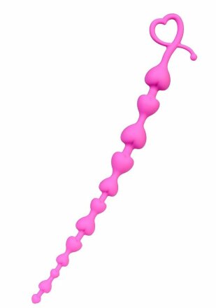 Розовая силиконовая анальная цепочка Long Sweety - 34 см. 