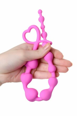 Розовая силиконовая анальная цепочка Long Sweety - 34 см. 
