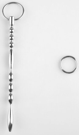 Серебристый фигурный уретральный стимулятор с колечком - 19,5 см. 
