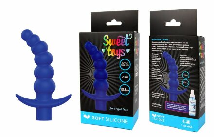 Синяя вибрирующая анальная елочка Sweet Toys - 10,8 см. 