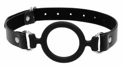 Черный кляп-кольцо с кожаными ремешками  Silicone Ring Gag with Leather Straps
