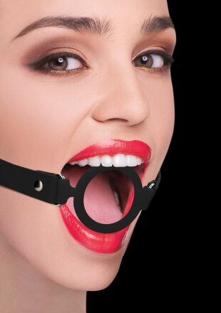 Черный кляп-кольцо с кожаными ремешками  Silicone Ring Gag with Leather Straps 
