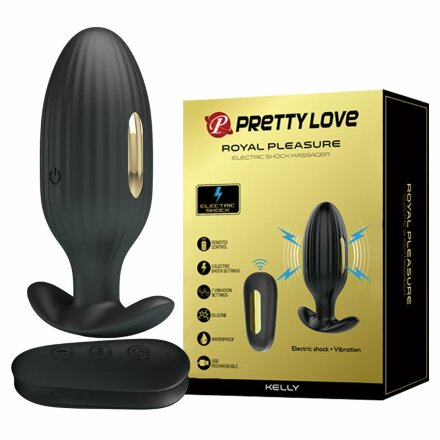 Черная анальная вибропробка с электростимуляцией и пультом ДУ Royal Pleasure - 9,2 см. 