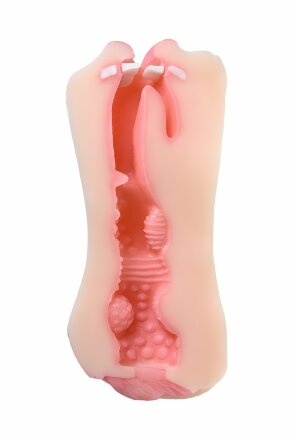 Телесный двусторонний мастурбатор Pretty Mouth - ротик и вагина  