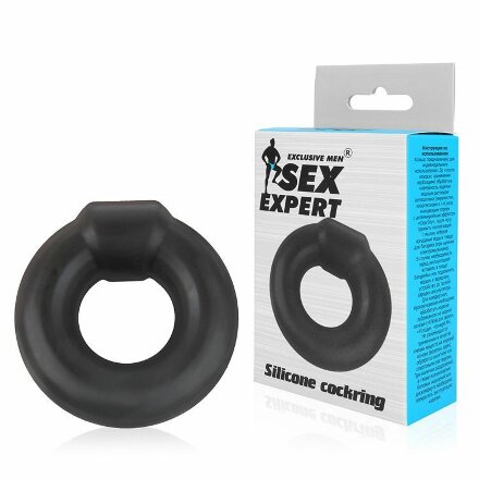 Черное силиконовое круглое эрекционное кольцо Sex Expert 