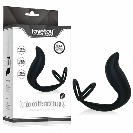 Черный стимулятор простаты с эрекционным кольцом Combo Double Cockring Plug 