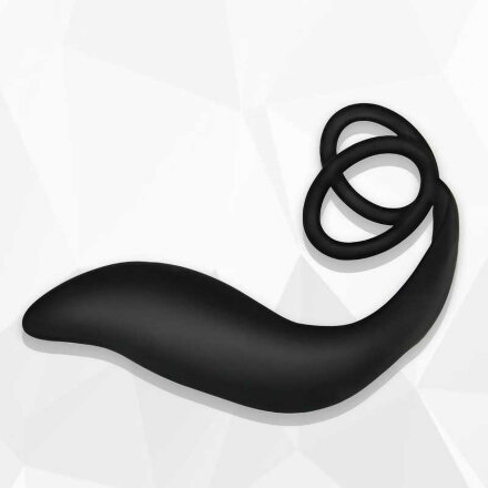 Черный стимулятор простаты с эрекционным кольцом Combo Double Cockring Plug 