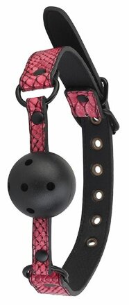 Черно-розовый кляп-шарик с отверстиями BALL GAG 