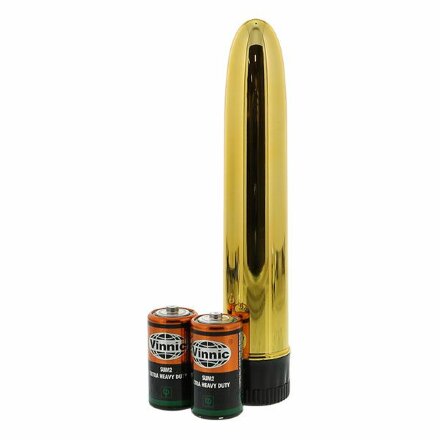 Золотистый классический вибратор с идеально гладкой поверхностью SLIM-LINE VIBRATOR GOLD - 17 см. 