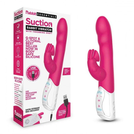 Розовый вибромассажер с клиторальной стимуляцией Clitoral Suction Rabbit - 24,5 см. 