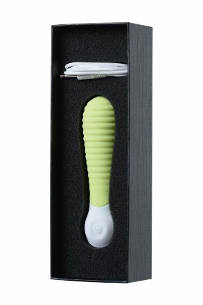 Лаймовый мини-вибратор S-HANDE MINI 2 с ребрами - 11,8 см. 