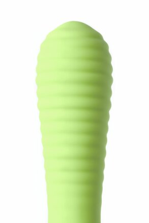 Лаймовый мини-вибратор S-HANDE MINI 2 с ребрами - 11,8 см. 