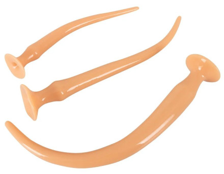 Набор из 3 телесных удлиненных анальных пробок Super Long Flexible Butt Plug Set 