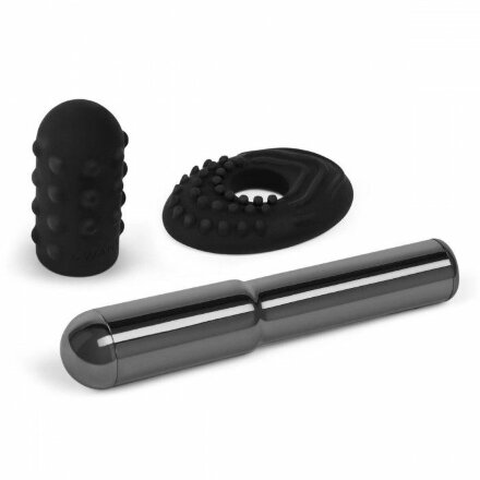 Чёрный жезловый вибратор Le Wand Grand Bullet с двумя нежными насадками 