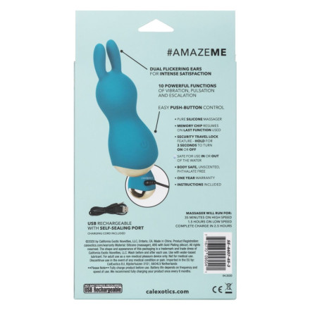 Бирюзовый мини-вибромассажер #AmazeMe с ушками - 10,75 см. 