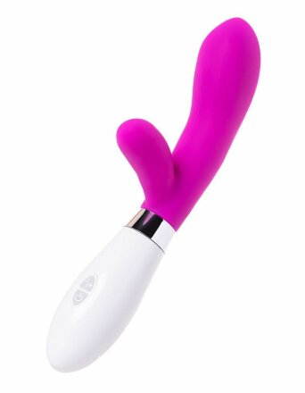 Розовый силиконовый вибратор с клиторальным стимулятором A-Toys Mady - 20,4 см. 