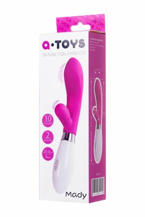 Розовый силиконовый вибратор с клиторальным стимулятором A-Toys Mady - 20,4 см. 