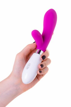 Розовый силиконовый вибратор с клиторальным стимулятором A-Toys Mady - 20,4 см. 