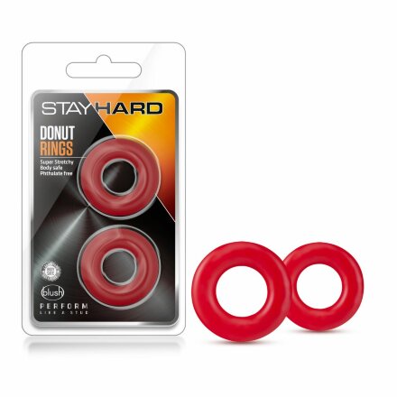 Набор из 2 красных эрекционных колец Stay Hard Donut Rings 