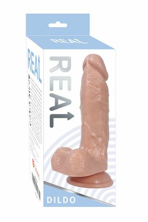 Реалистичный фаллоимитатор REAL с мошонкой на присоске - 17 см. 