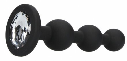 Черная анальная елочка с прозрачным стразом Beaded Diamond Butt Plug - 11,4 см. 