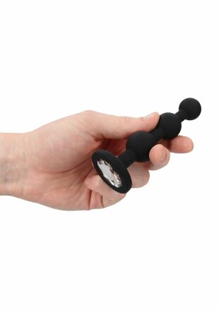 Черная анальная елочка с прозрачным стразом Beaded Diamond Butt Plug - 11,4 см. 