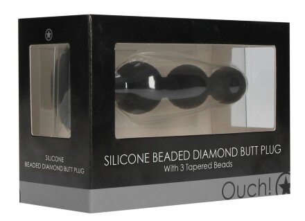 Черная анальная елочка с прозрачным стразом Beaded Diamond Butt Plug - 11,4 см. 
