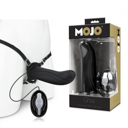 Черный полый страпон с вибрацией Mojo Ghia - 16 см. 