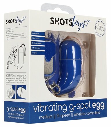 Синее виброяйцо Medium Wireless Vibrating G-Spot Egg с пультом - 7,5 см. 