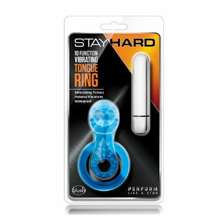 Голубое эрекционное виброкольцо 10 Function Vibrating Tongue Ring 