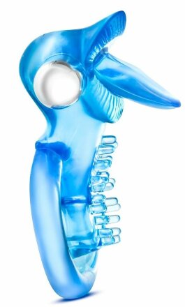 Голубое эрекционное виброкольцо 10 Function Vibrating Tongue Ring 