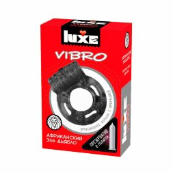 Чёрное эрекционное виброкольцо Luxe VIBRO &quot;Африканский Эль Дьябло&quot; + презерватив