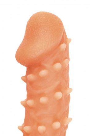 Телесная закрытая насадка с пупырышками Cock Sleeve Size M - 15,6 см. 