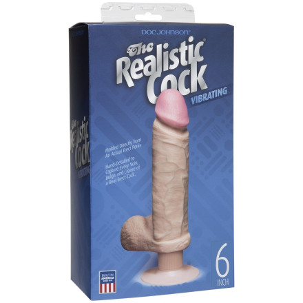 Вибромассажер-реалистик телесного цвета на присоске The Realistic Cock Vibrating 6” - 21,6 см. 