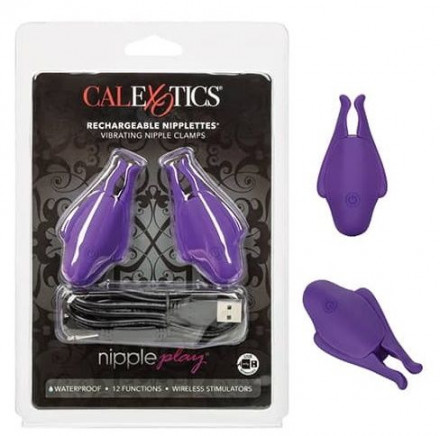 Фиолетовые виброзажимы для сосков Nipple Play Rechargeable Nipplettes 