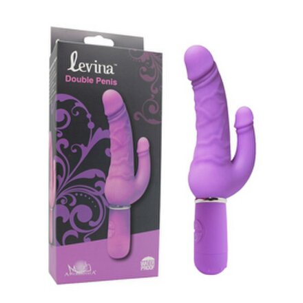 Фиолетовый вибратор Levina Double Penis - 21,5 см. 