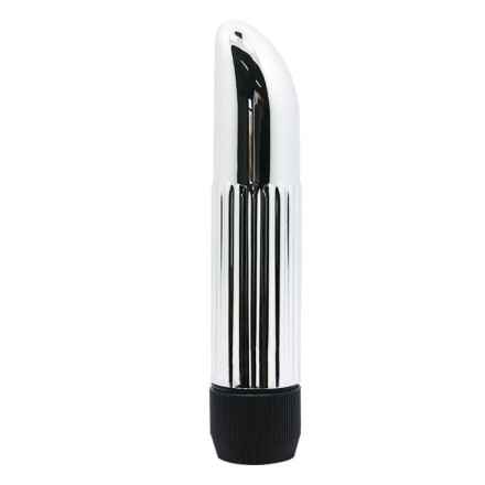 Гладкий серебристый вибратор Lady finger - 13,6 см. 