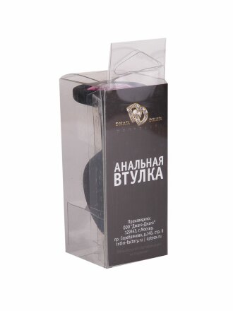 Чёрная анальная втулка с малиновым кристаллом - 7,3 см. 