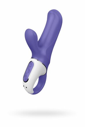 Фиолетовый вибратор Satisfyer Vibes Magic Bunny с клиторальным отростком - 17,6 см. 