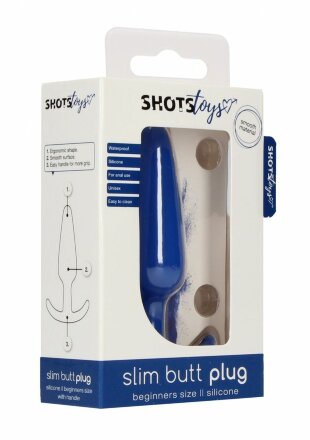 Синяя анальная пробка для ношения Slim Butt Plug - 8,3 см. 