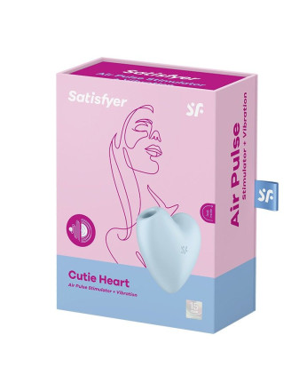 Голубой вибромассажер Cutie Heart с вакуум-волновой стимуляцией 
