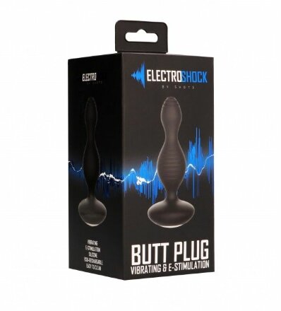 Чёрная анальная пробка с электростимуляцией E-Stimulation Vibrating Buttplug - 14 см. 