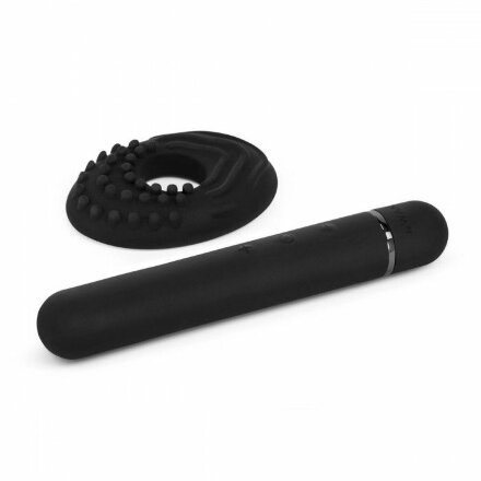 Черный мини-вибратор Le Wand Baton с текстурированной насадкой - 11,9 см. 