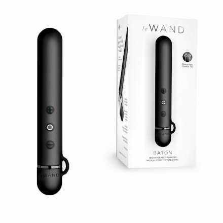 Черный мини-вибратор Le Wand Baton с текстурированной насадкой - 11,9 см. 