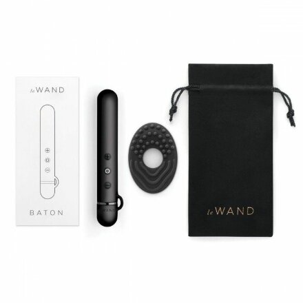 Черный мини-вибратор Le Wand Baton с текстурированной насадкой - 11,9 см. 